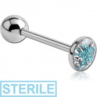STERILE SURGICAL STEEL CRYSTALINE STAR JEWELLED FLAT BARBELL