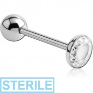 STERILE SURGICAL STEEL CRYSTALINE HEART JEWELLED FLAT BARBELL