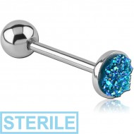 STERILE SURGICAL STEEL FLAT SYNTHETIC DRUZY CRYSTALS BARBELL PIERCING