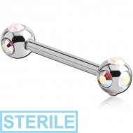 STERILE SURGICAL STEEL BARBELL WITH MULTI JEWELLED BALL PIERCING