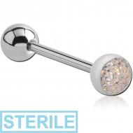 STERILE SURGICAL STEEL CRYSTALINE JEWELLED BARBELL