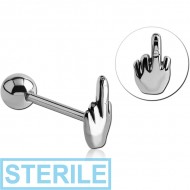 STERILE SURGICAL STEEL BARBELL - RAISING FINGER PIERCING