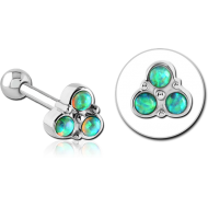 SURGICAL STEEL SYNTHETIC OPAL TRINITY TRAGUS BARBELL PIERCING