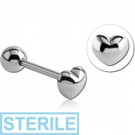 STERILE SURGICAL STEEL BARBELL - HEART PIERCING