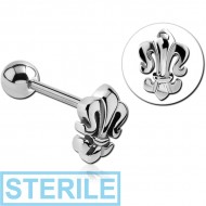 STERILE SURGICAL STEEL BARBELL - FLEUR DE LIS PIERCING