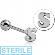 STERILE SURGICAL STEEL BARBELL WITH LETTER - S PIERCING