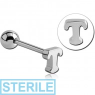 STERILE SURGICAL STEEL BARBELL WITH LETTER - T PIERCING