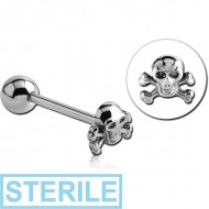 STERILE SURGICAL STEEL BARBELL - CROSSBONES SKULL PIERCING