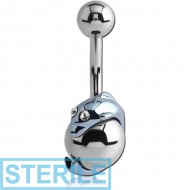 STERILE SURGICAL STEEL NAVEL BANANA WITH ANODISED JEWELLED DOLPHIN