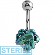 STERILE SURGICAL STEEL NAVEL BANANA WITH ANODISED JEWELLED SCORPION