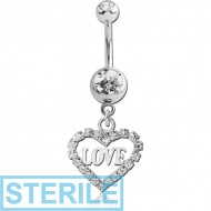 STERILE SURGICAL STEEL DOUBLE JEWELLED NAVEL BANANA WITH CHARM PIERCING