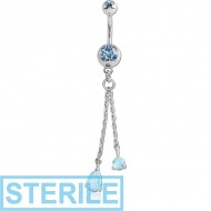 STERILE SURGICAL STEEL DOUBLE JEWELLED NAVEL BANANA WITH CHARM