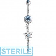 STERILE SURGICAL STEEL DOUBLE JEWELLED NAVEL BANANA WITH FLOWER CHARM PIERCING