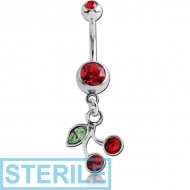 STERILE SURGICAL STEEL DOUBLE JEWELLED NAVEL BANANA WITH CHERRIES CHARM