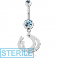 STERILE SURGICAL STEEL DOUBLE JEWELLED NAVEL BANANA WITH HORSESHOE SHADOW CHARM PIERCING