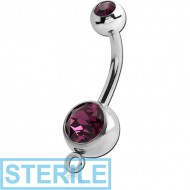STERILE SURGICAL STEEL DOUBLE OPTIMA CRYSTAL NAVEL BANANA WITH HOOP PIERCING