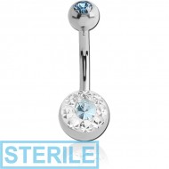 STERILE SURGICAL STEEL VALUE CRYSTALINE DOUBLE JEWELLED NAVEL BANANA