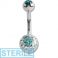 STERILE SURGICAL STEEL CRYSTALINE STAR DOUBLE JEWELLED NAVEL BANANA