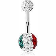 SURGICAL STEEL VALUE CRYSTALINE JEWELLED ITALY FLAG NAVEL BANANA