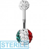 STERILE SURGICAL STEEL VALUE CRYSTALINE JEWELLED ITALY FLAG NAVEL BANANA