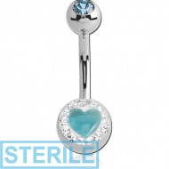 STERILE SURGICAL STEEL VALUE CRYSTALINE HEART DOUBLE JEWELLED NAVEL BANANA