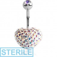 STERILE SURGICAL STEEL VALUE CRYSTALINE DOUBLE JEWELLED HEART NAVEL BANANA