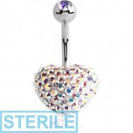STERILE SURGICAL STEEL VALUE CRYSTALINE DOUBLE JEWELLED HEART NAVEL BANANA PIERCING