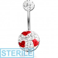 STERILE SURGICAL STEEL VALUE CRYSTALINE JEWELLED DESIGN HEART NAVEL BANANA