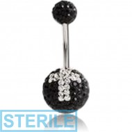 STERILE SURGICAL STEEL VALUE CRYSTALINE CROSS JEWELLED NAVEL BANANA