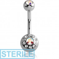 STERILE SURGICAL STEEL DOUBLE JEWELLED MULTI STONE NAVEL BANANA PIERCING