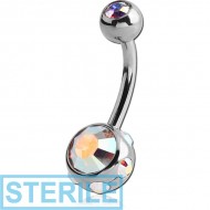 STERILE SURGICAL STEEL DOUBLE VALUE JEWELLED MULTI STONE NAVEL BANANA PIERCING