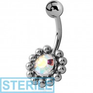 STERILE SURGICAL STEEL FLOWER JEWELLED NAVEL BANANA PIERCING