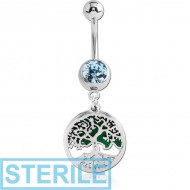 STERILE SURGICAL STEEL JEWELLED NAVEL BANANA WITH CHARM PIERCING