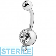 STERILE SURGICAL STEEL JEWELLED NAVEL BANANA WITH HOOP PIERCING