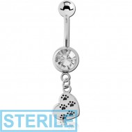 STERILE SURGICAL STEEL JEWELLED NAVEL BANANA WITH CHARM - HEART PIERCING