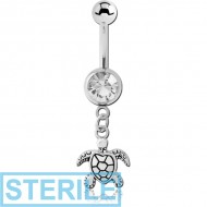 STERILE SURGICAL STEEL JEWELLED NAVEL BANANA WITH CHARM - TURTLE PIERCING