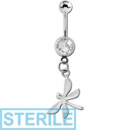 STERILE SURGICAL STEEL JEWELLED NAVEL BANANA WITH CHARM - DRAGONFLY PIERCING