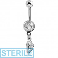 STERILE SURGICAL STEEL JEWELLED NAVEL BANANA WITH CCHARM - HEART KEY PIERCING