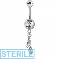 STERILE SURGICAL STEEL JEWELLED NAVEL BANANA WITH CHARM - HEART PIERCING