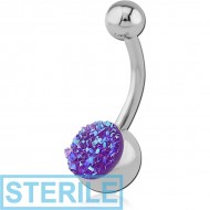 STERILE SURGICAL STEEL SYNTHETIC DRUZY CRYSTALS NAVEL BANANA PIERCING