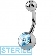 STERILE SURGICAL STEEL RIVOLI STONE SWAROVSKI CRYSTAL JEWELLED NAVEL BANANA PIERCING