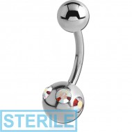 STERILE SURGICAL STEEL JEWELLED SATELLITE NAVEL BANANA PIERCING