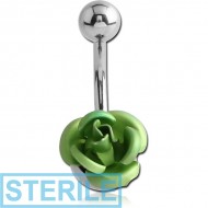 STERILE SURGICAL STEEL NAVEL BANANA WITH ANODISED FLOWER BALL PIERCING