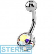 STERILE SURGICAL STEEL JEWELLED MULTI STONE NAVEL BANANA PIERCING