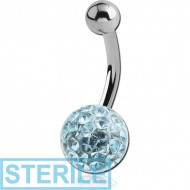 STERILE SURGICAL STEEL EPOXY COATED CRYSTALINE JEWELLED BALL NAVEL BANANA