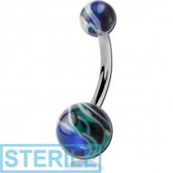 STERILE SURGICAL STEEL NAVEL BANANA WITH JAW BREAKER BALL PIERCING