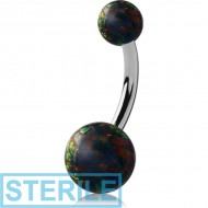 STERILE SURGICAL STEEL NAVEL BANANA WITH DOUBLE SYNTHETIC OPAL BALL PIERCING