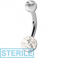 STERILE SURGICAL STEEL EPOXY COATED CRYSTALINE JEWELLED BALL NAVEL BANANA