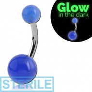 STERILE SURGICAL STEEL DOUBLE GLOW IN THE DARK BALL NAVEL BANANA PIERCING