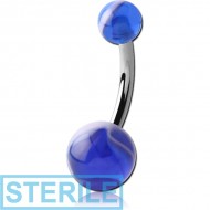 STERILE SURGICAL STEEL DOUBLE UV MARBLE BALL NAVEL BANANA PIERCING